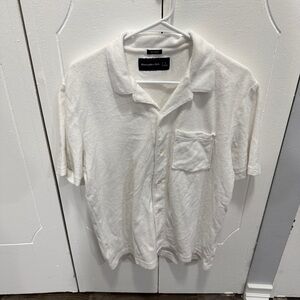 Abercrombie & Fitch White Relaxed Fit Textured Polo